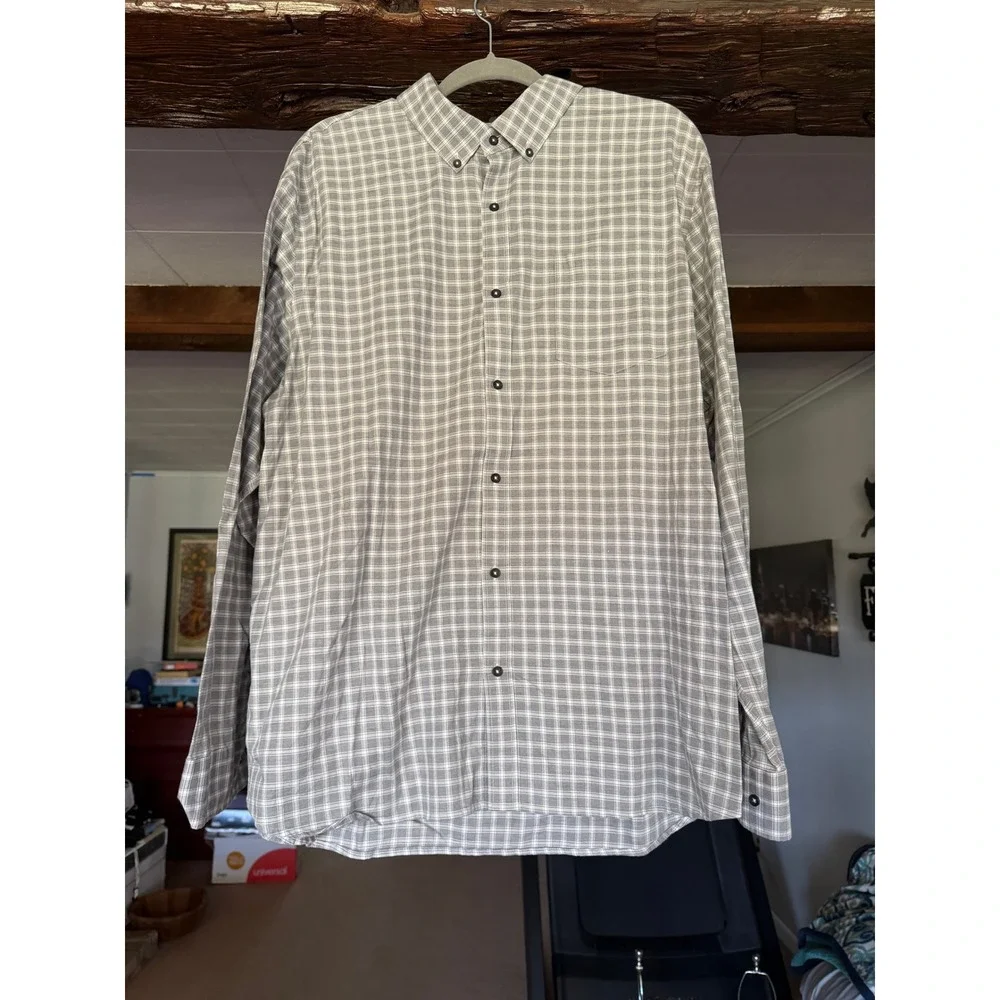 Black Brown 1826 Mens XXL Grey White Plaid Long Sleeve Button Down Shirt